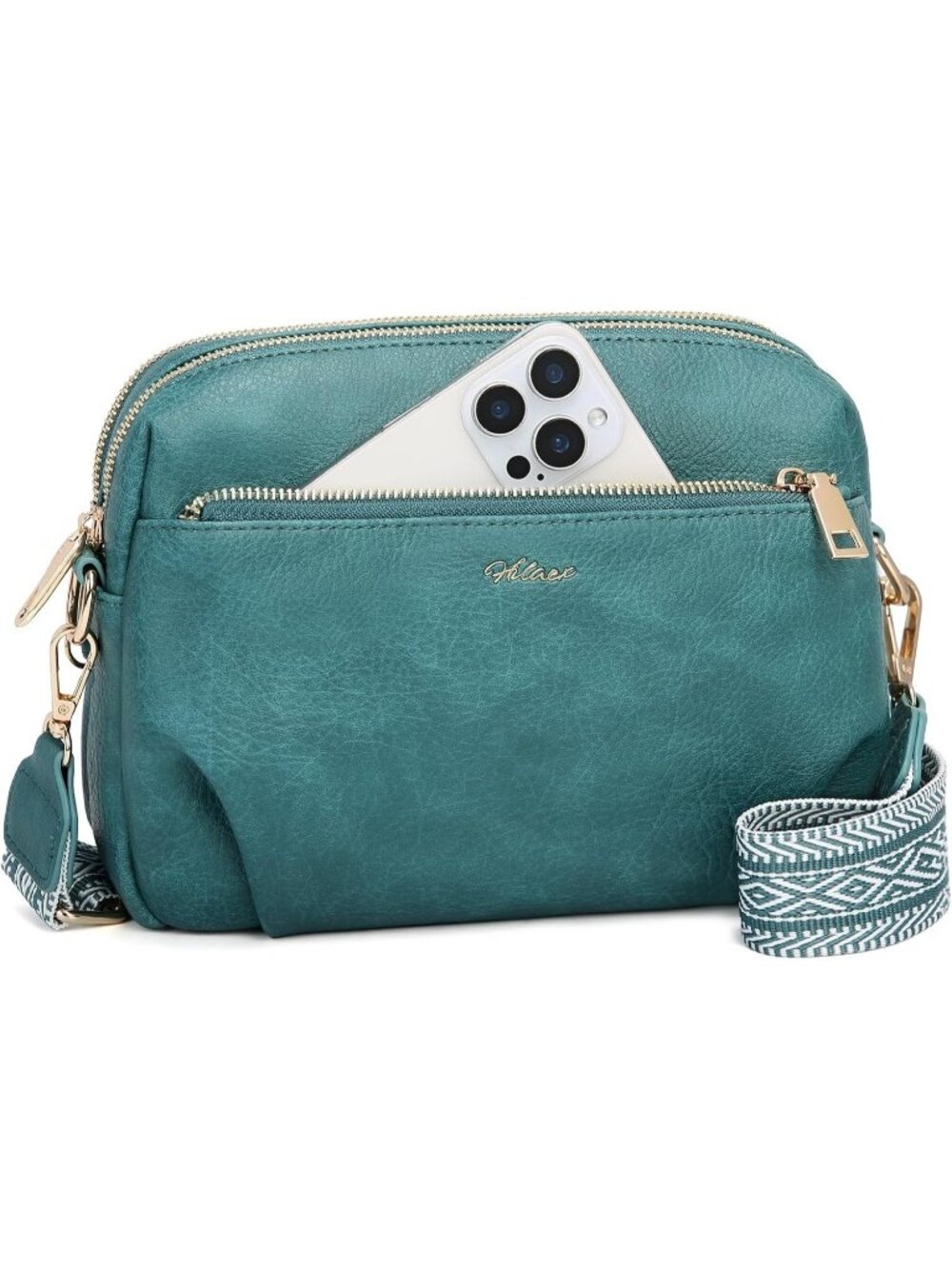 Women's Peacock Blue Vegan Leather RFID Anti Theft Designer Purse Crossbody Bag
